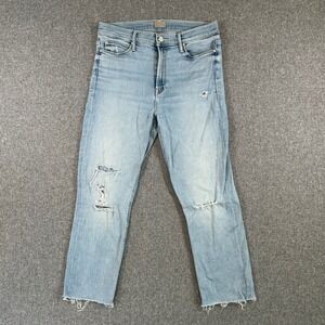 MOTHER The Dazzler Shift Jeans Light Wash Distressed Raw Hem Size 31 Made in USA